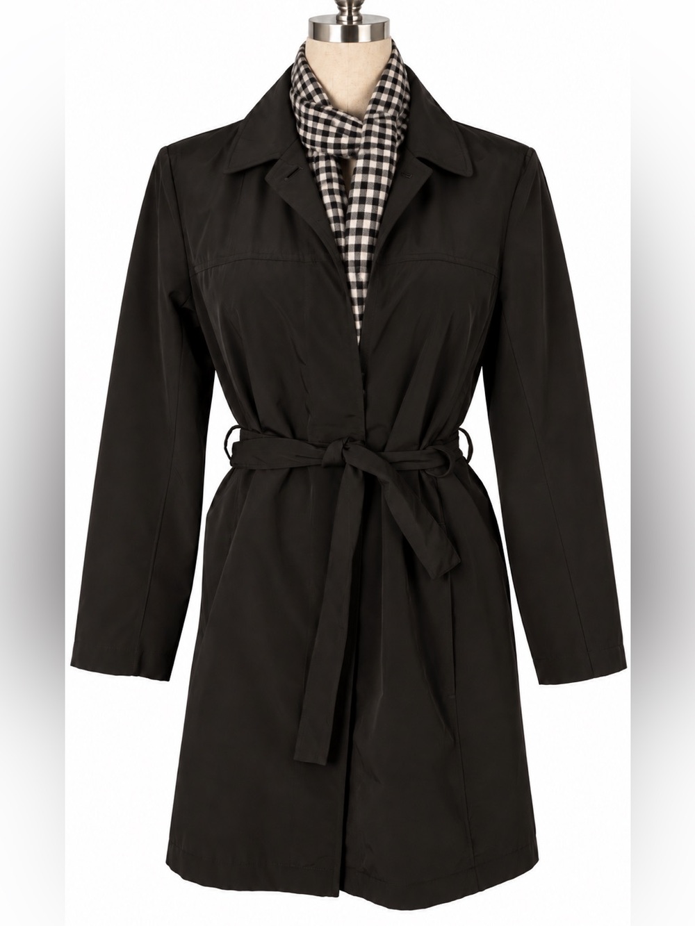 London Fog black trench coat. Classic staple, a neutral over statement dress- S